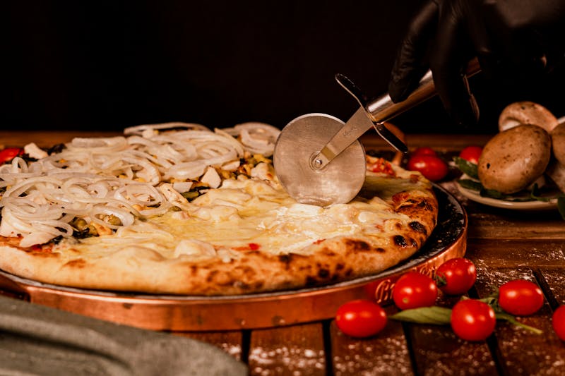 BBQ Chicken Pizza with caramelized onions