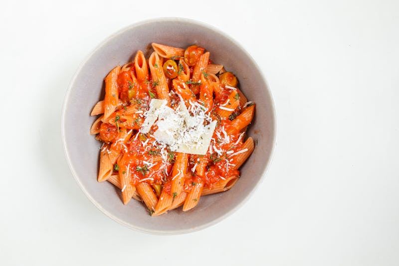 Creamy Baked Penne Pasta with tomato meat sauce